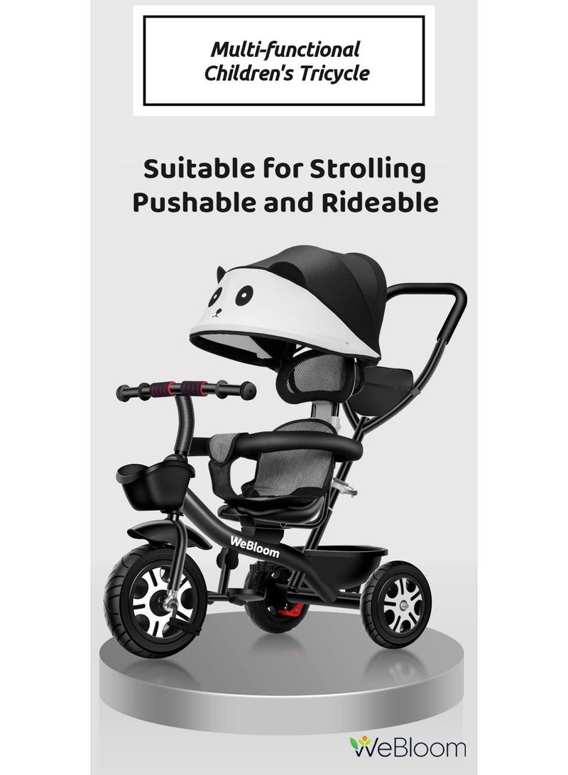 WeBloom Children's Tricycle, 4-in-1 Stroller 2-way Swivel Seat for Toddler Boys and Girls,with Seat Belt,Adjustable Push Handle,Removable Canopy,Toddler Stroller Or Ride-On Bike with Dual Safety Brakes for 8 Months-6 Years (Black) - Image 5